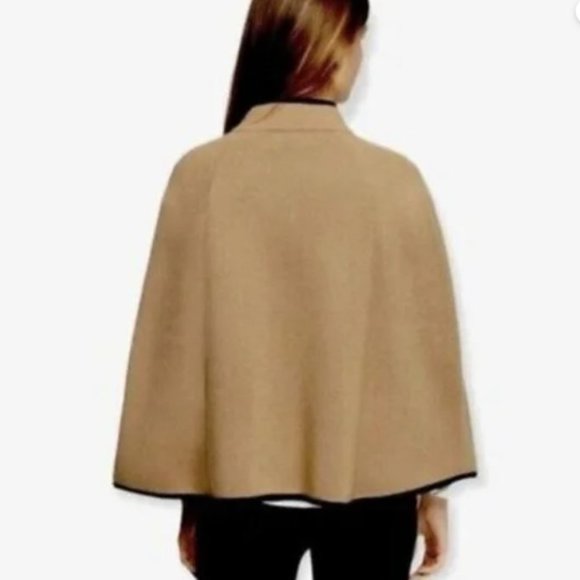 J Crew Merino Wool Poncho Tan and Black - Picture 2 of 9